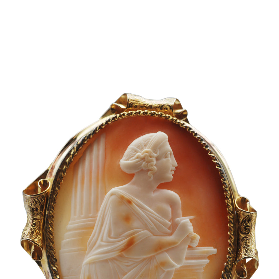 Mid Victorian Large Pinchbeck and Carved Shell cameo brooch.