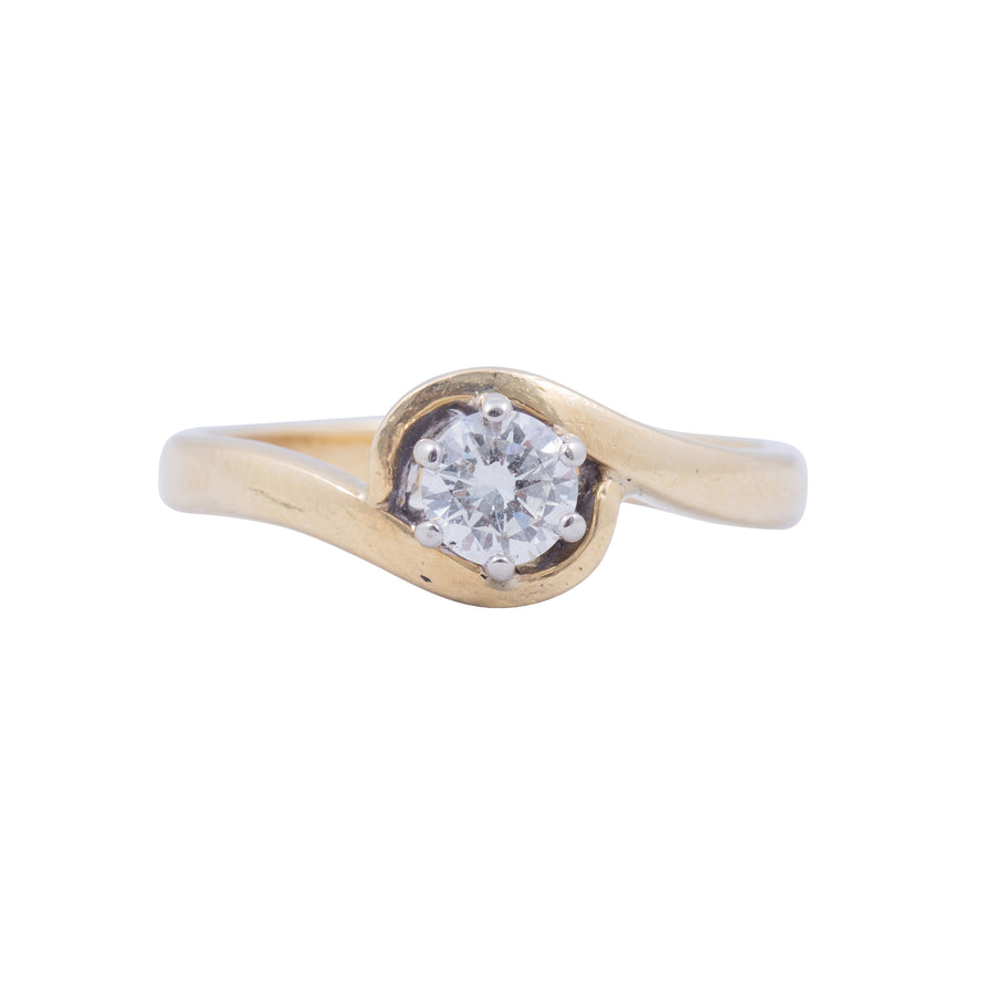 1930's 18ct Yellow Gold Solitaire Diamond Crossover Ring
