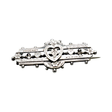 Antique Silver Bar Brooch with Heart .