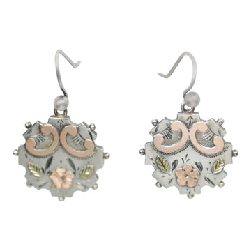 Antique  Victorian Silver and Applied Gold Earrings
