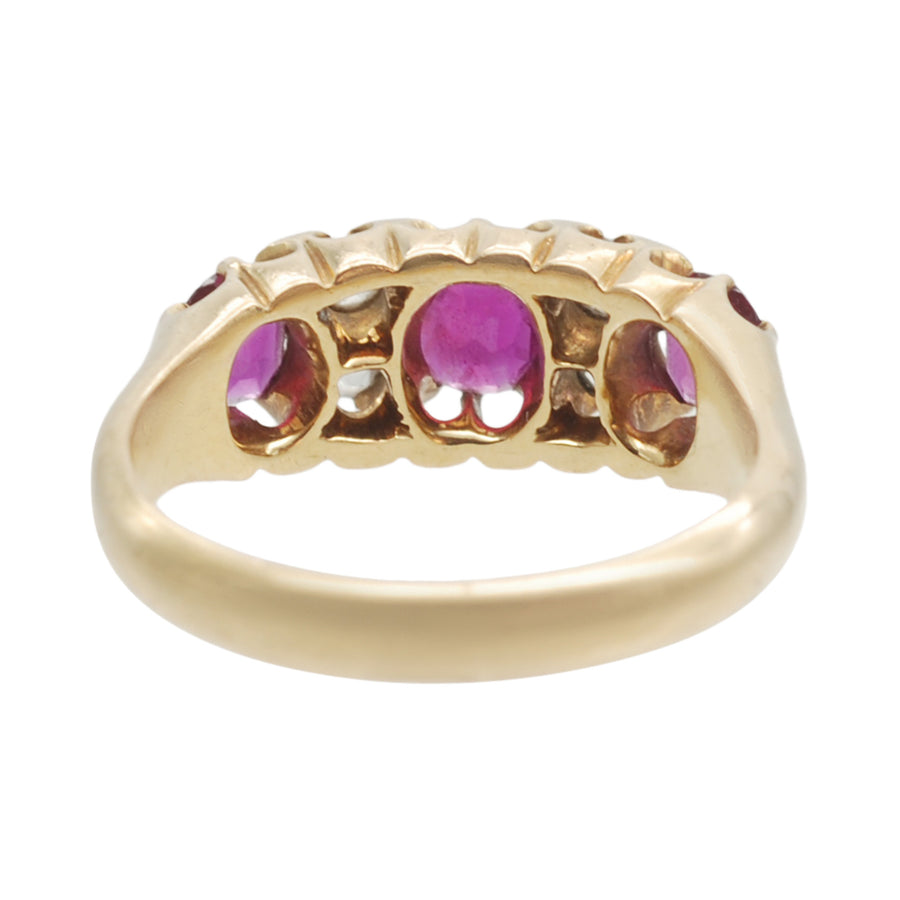 Antique Edwardian 18ct Gold Ruby and Diamond Bridge Ring