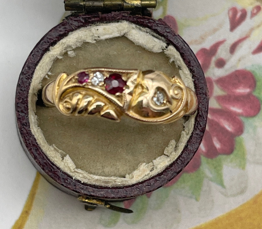 Antique Victorian 15ct Rose Cut Diamond and Ruby Ring