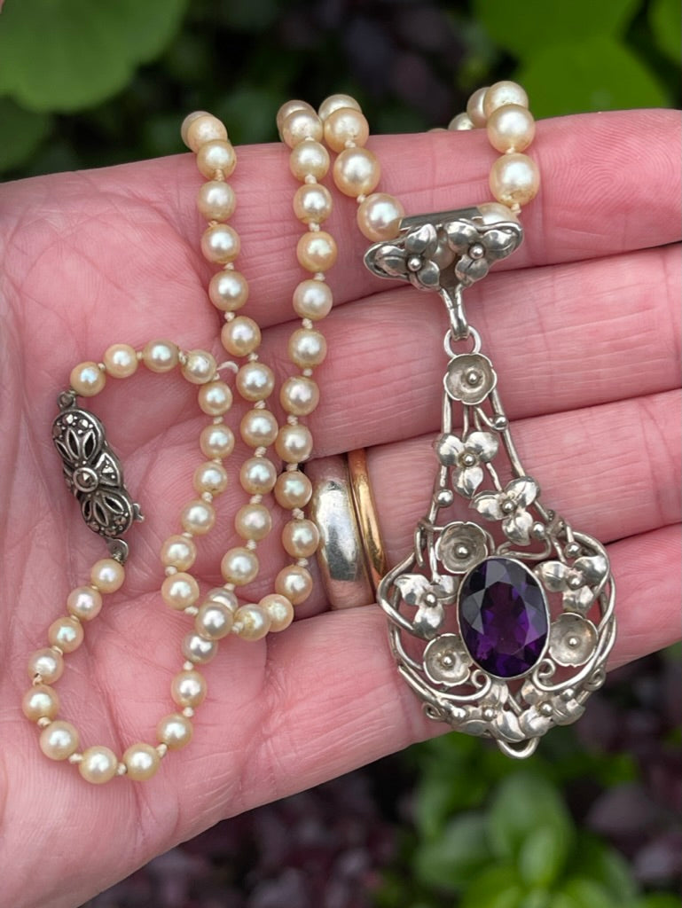 Australian Arts and Crafts Style Amethyst and Silver Pendant