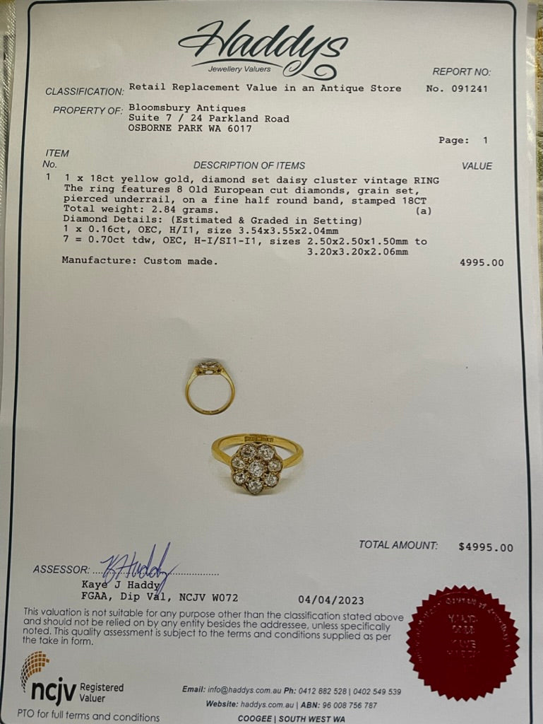 Antique Edwardian 18ct Gold Diamond Daisy Ring