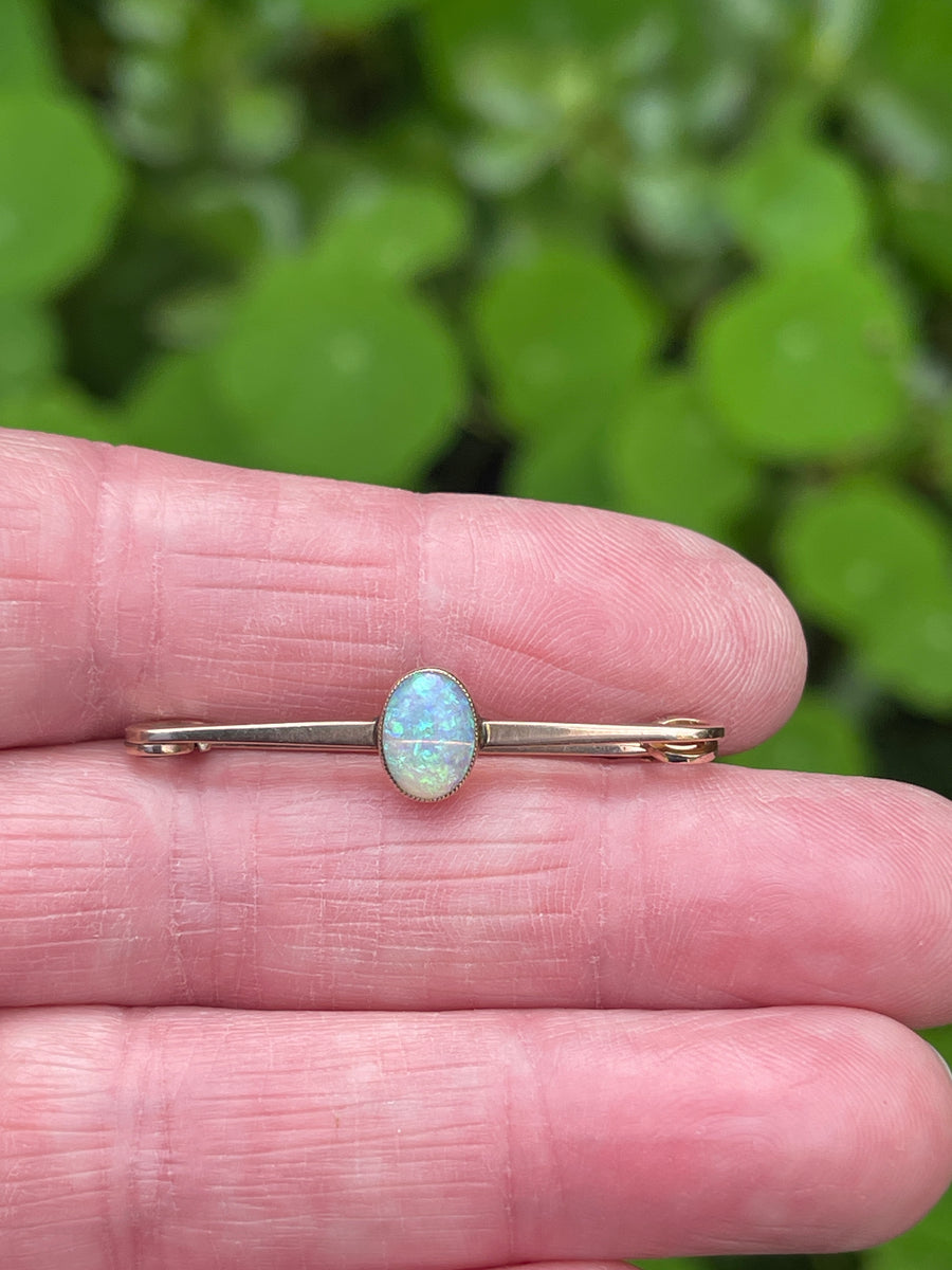Antique 9ct Rose Gold Opal Bar Brooch/Tie Pin.