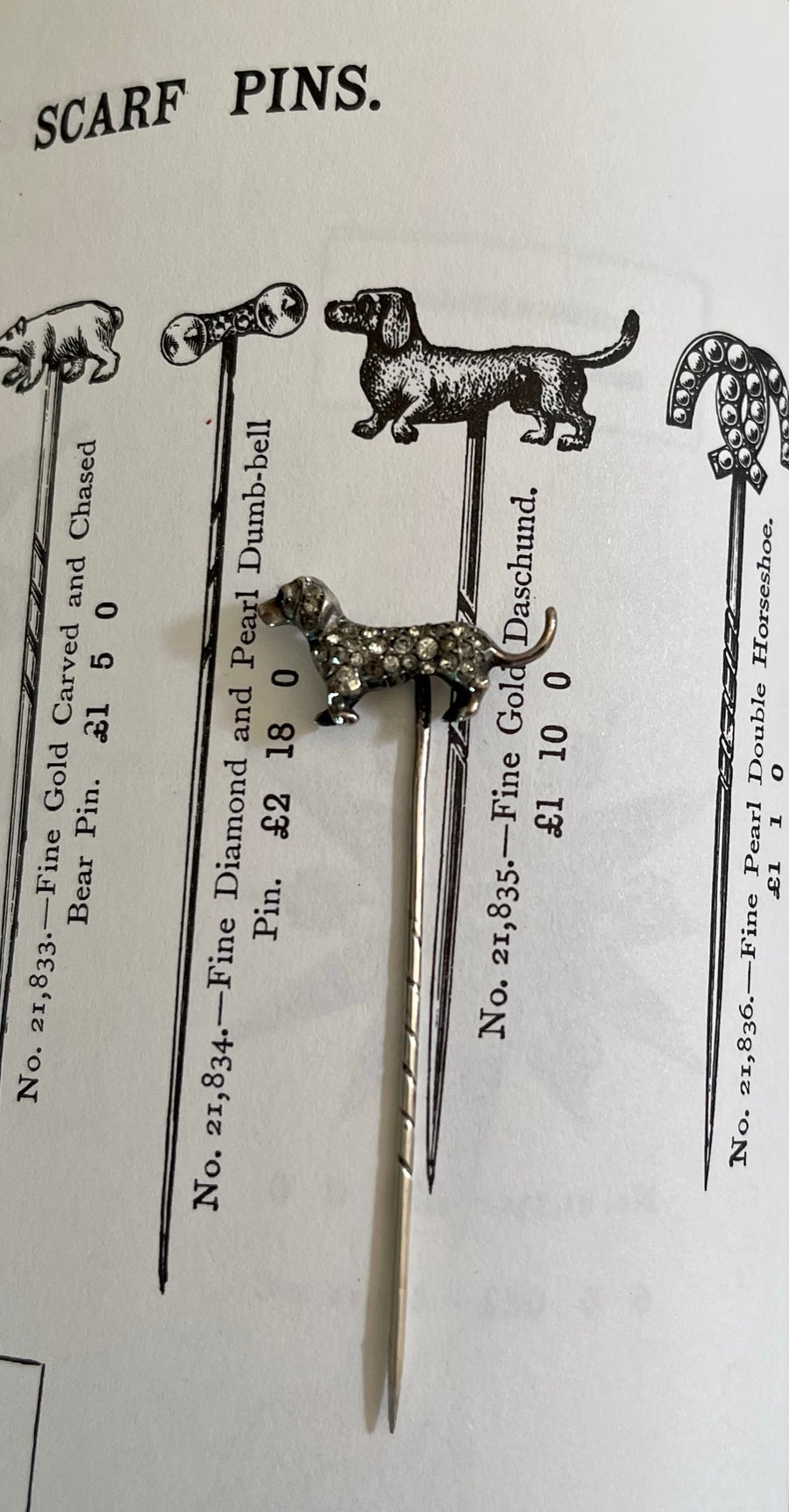 Antique Victorian Silver and Paste Daschund Stick Pin