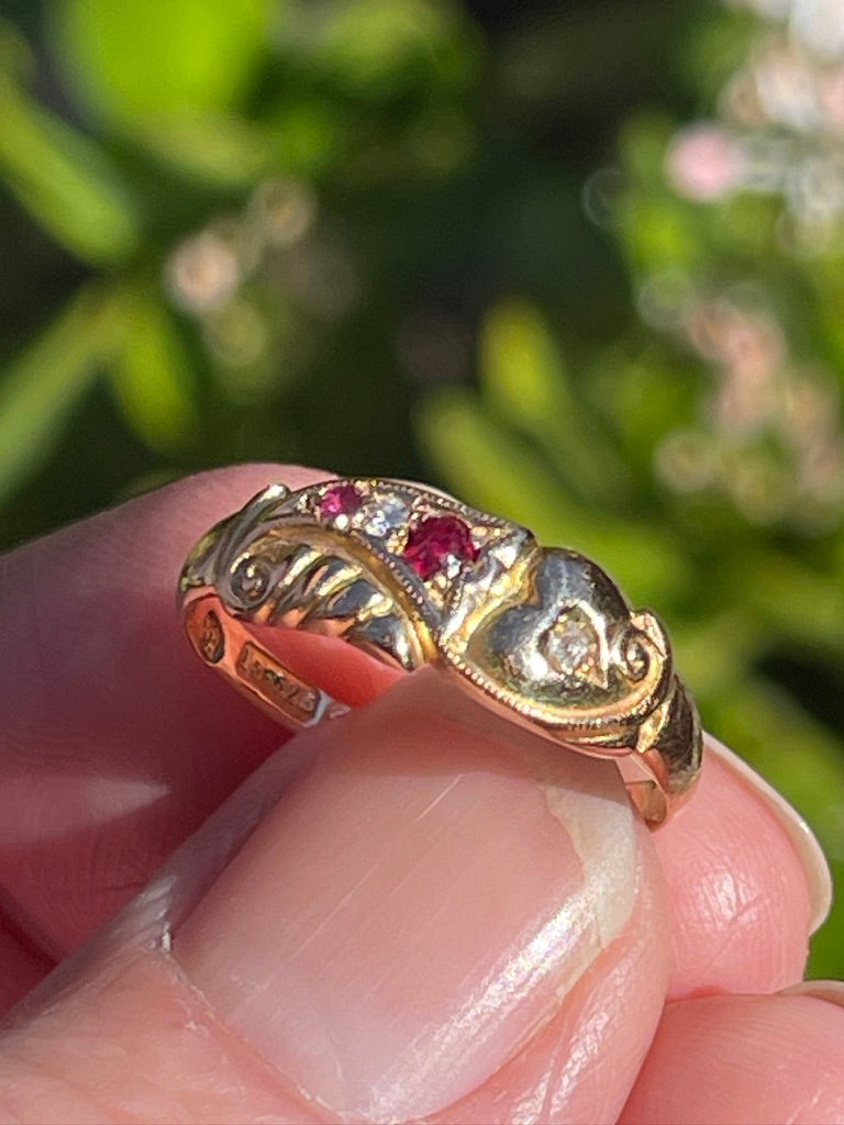 Antique Victorian 15ct Rose Cut Diamond and Ruby Ring