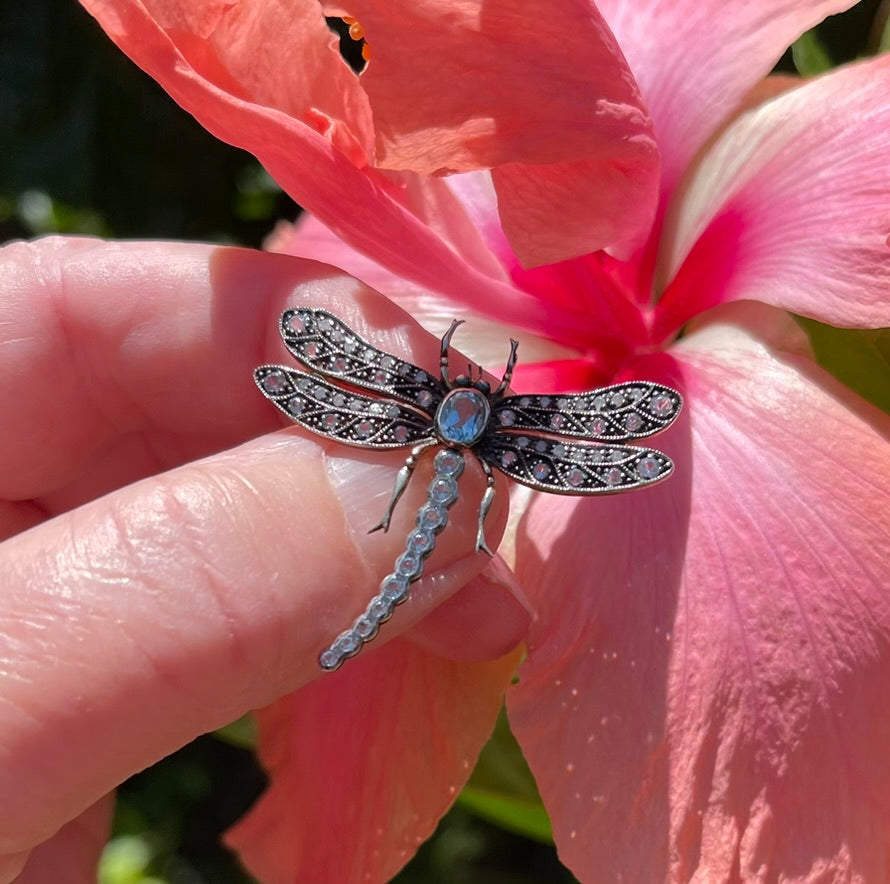 1940's Silver Gilt Gem-Set Dragonfly Brooch