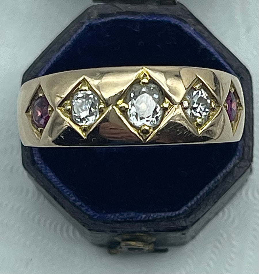 Antique 15ct 5 Stone Ruby and Diamond Ring