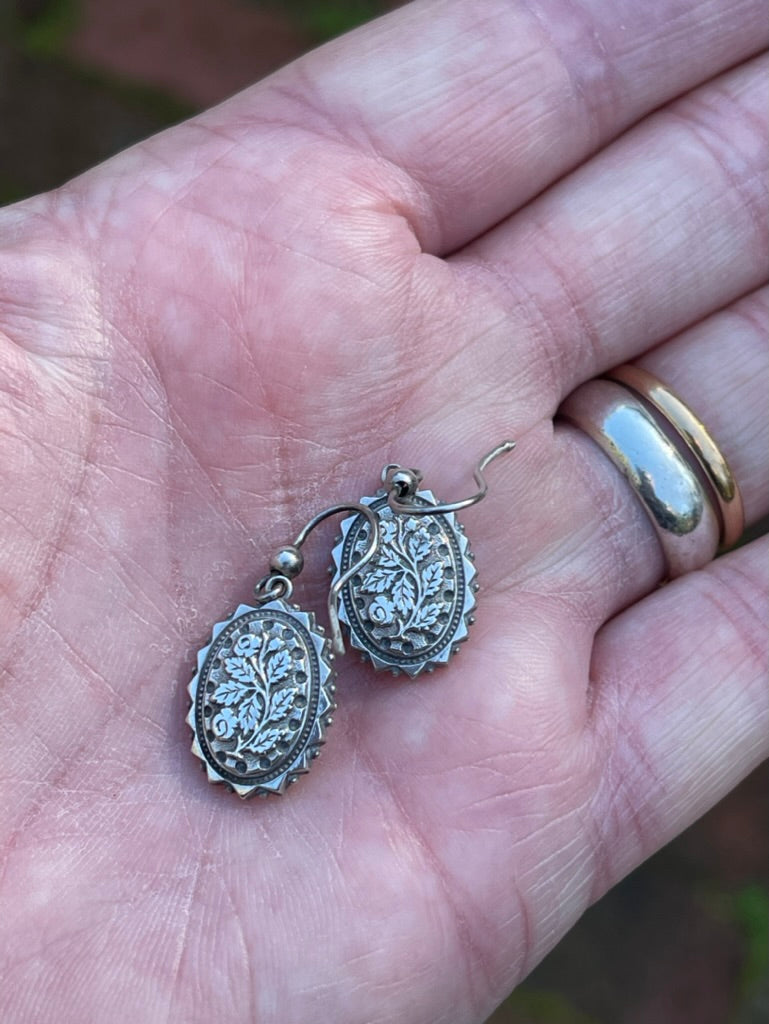 Antique Hallmarked Victorian Silver Oval Earrings