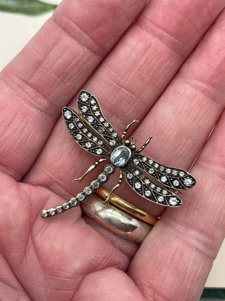 1940's Silver Gilt Gem-Set Dragonfly Brooch