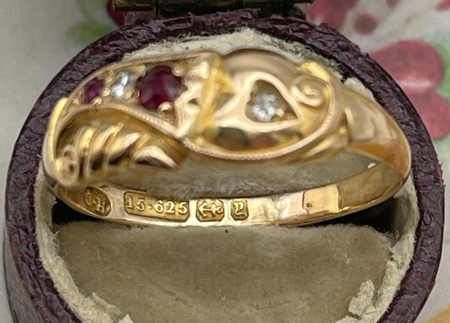 Antique Victorian 15ct Rose Cut Diamond and Ruby Ring
