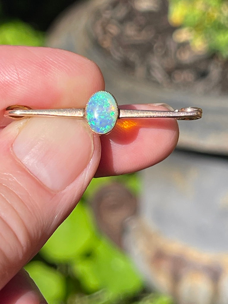 Antique 9ct Rose Gold Opal Bar Brooch/Tie Pin.