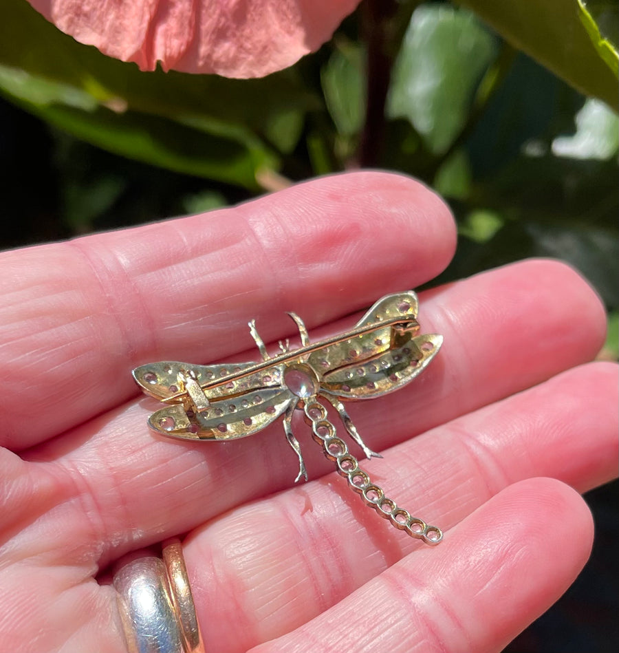 1940's Silver Gilt Gem-Set Dragonfly Brooch