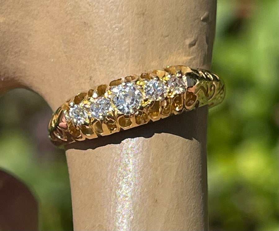 Victorian 18ct Australian 5 stone diamond boat ring