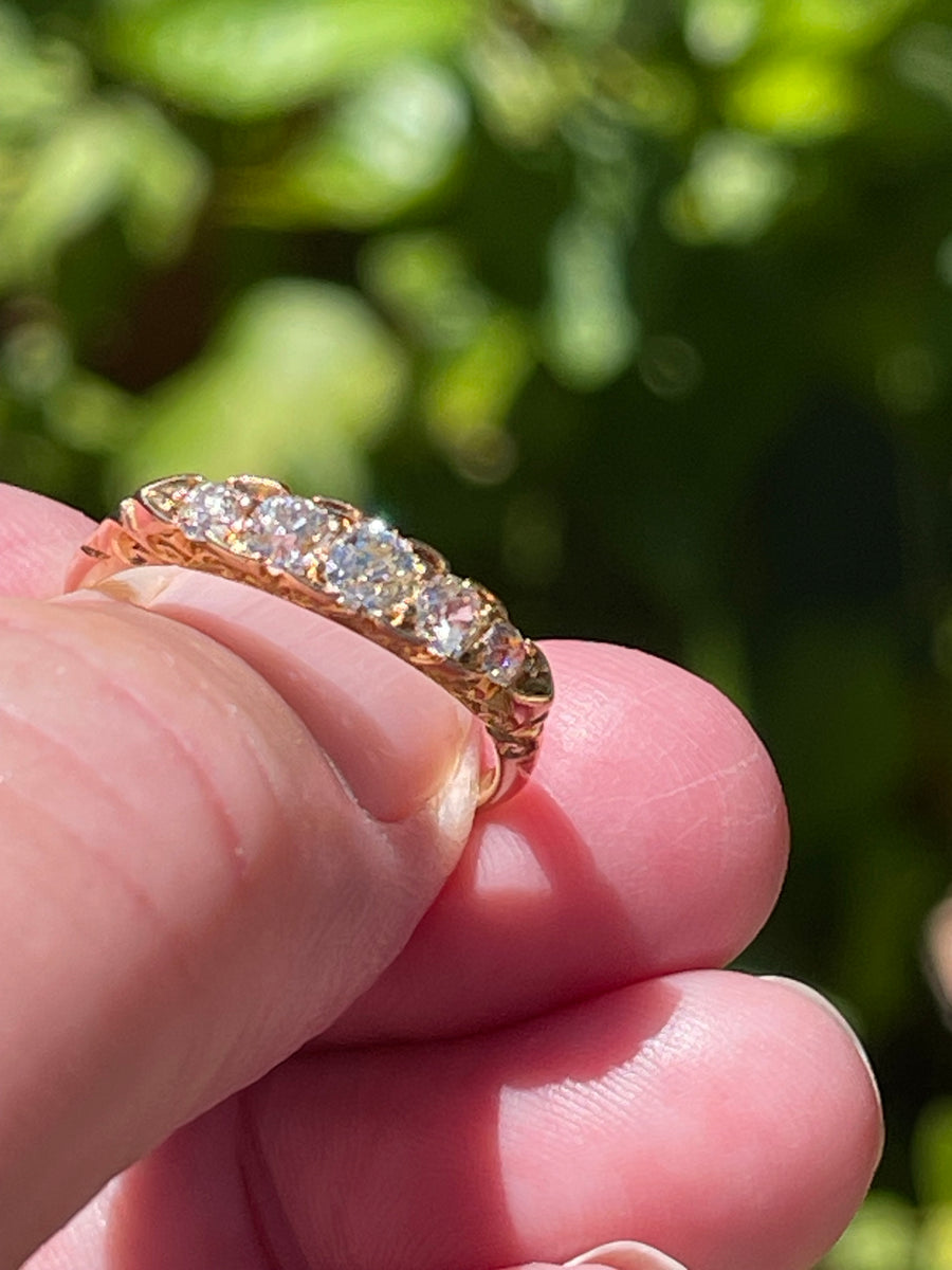 Antique Victorian 5 Stone Diamond Bridge Ring