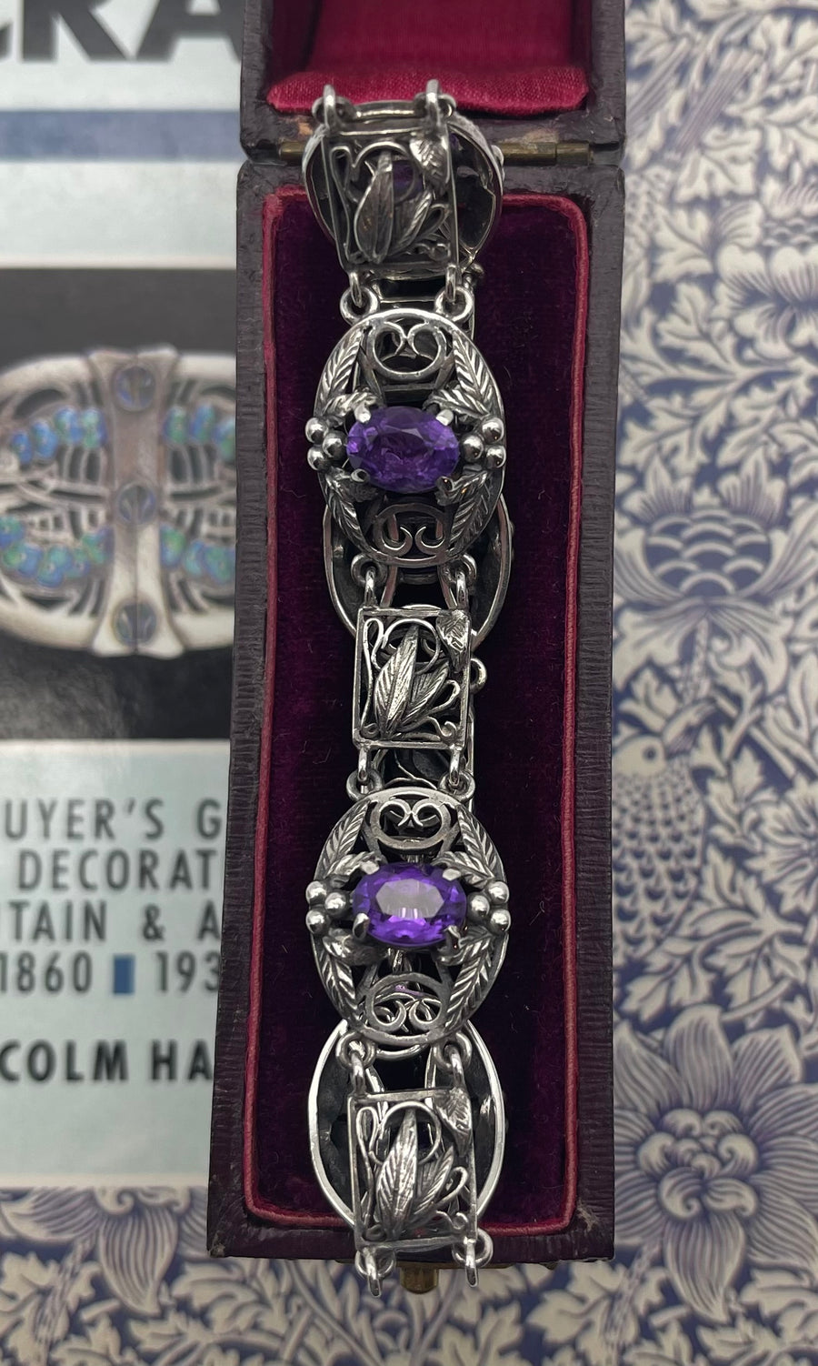 Vintage Silver Panel and Amethyst Bracelet