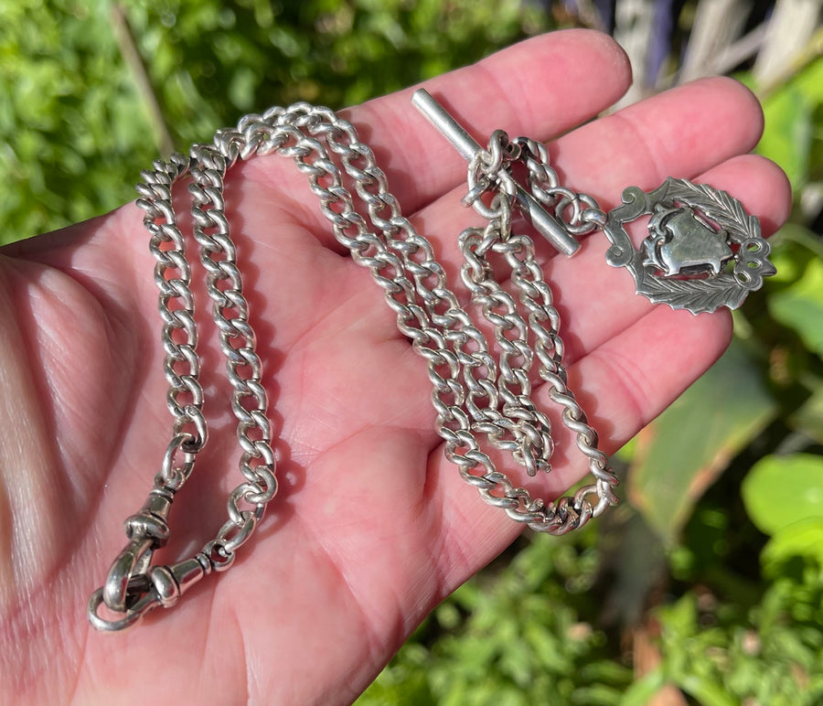 Antique Silver Double Albert Curb Link Fob Chain