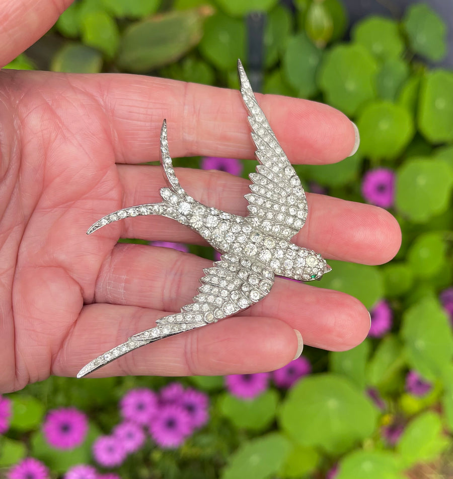 Large Art Deco Paste Swallow Brooch