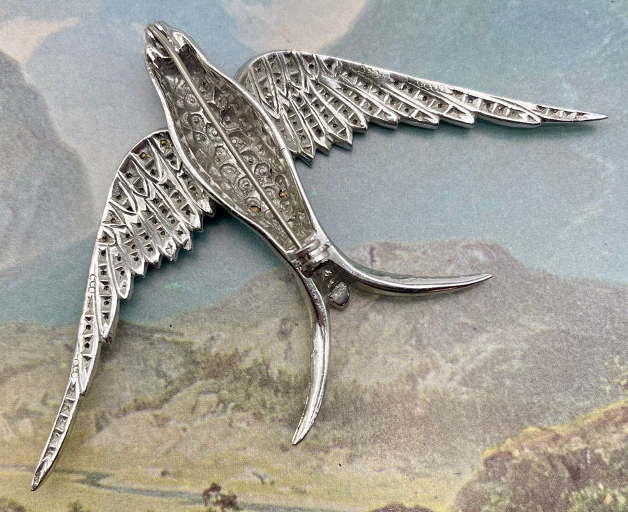 Large Art Deco Paste Swallow Brooch