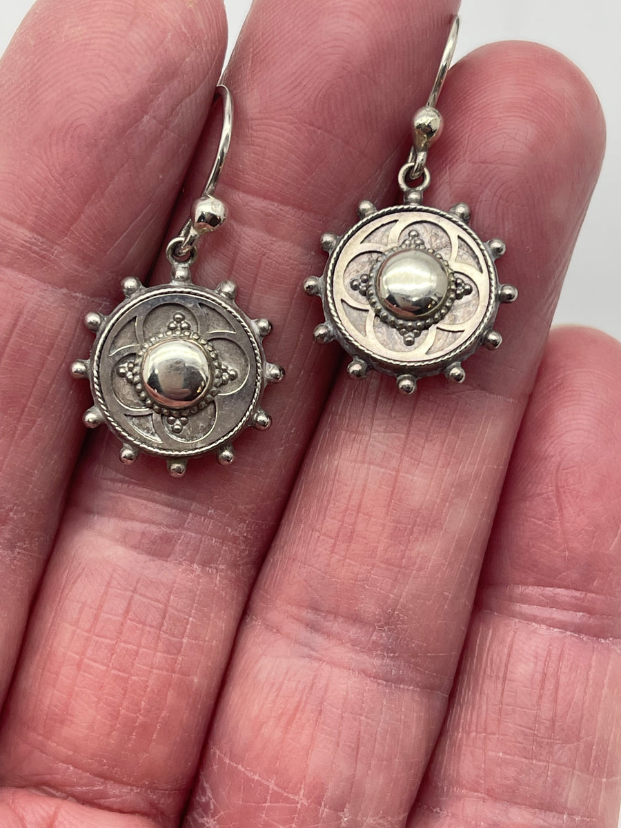 Antique Victorian Sterling Silver Round Earrings.