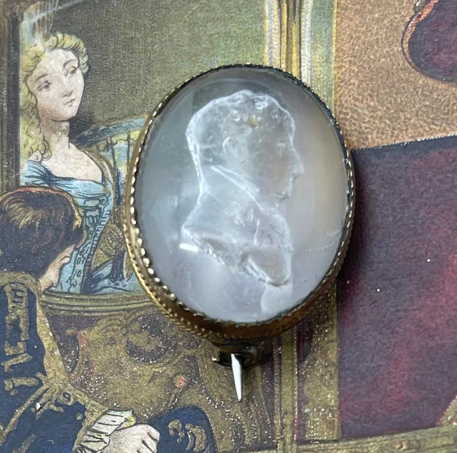 Antique Rock Crystal Reverse Intaglio Brooch - Duke of Wellington