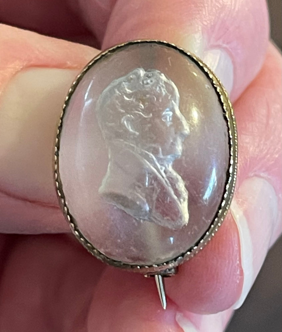 Antique Rock Crystal Reverse Intaglio Brooch - Duke of Wellington