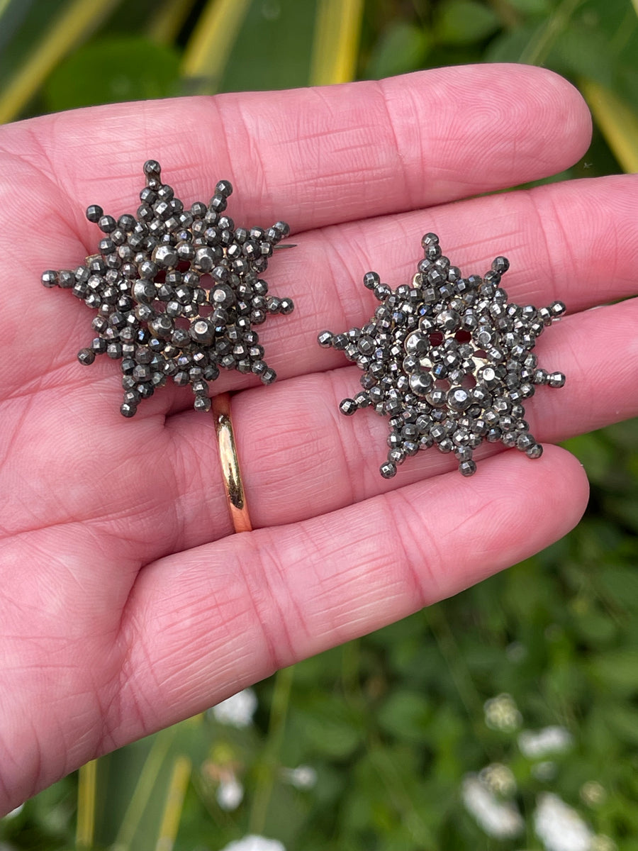 Pair of Georgian cut steel star brooches