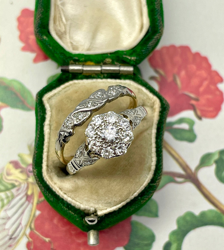 Antique Diamond Cluster Ring and Wedding Band