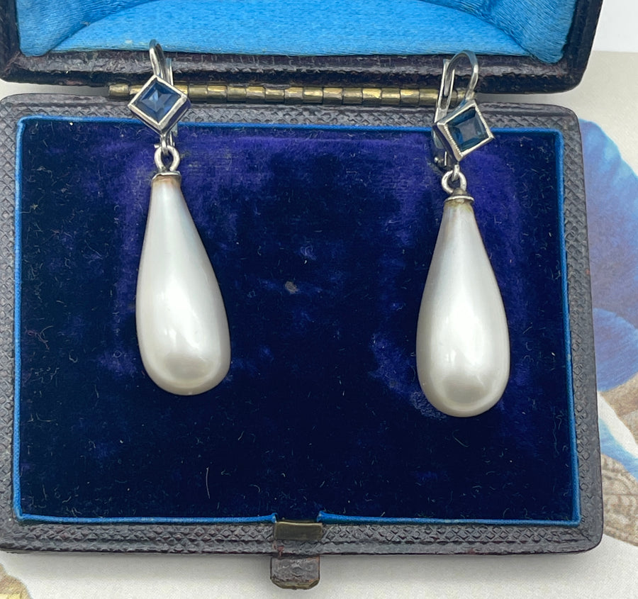 Art Deco French Blown Pearl and Paste Earrings