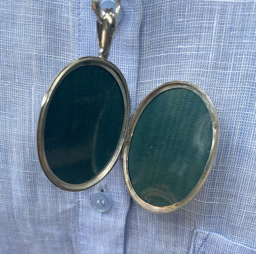 Antique Aesthetic Movement Large Silver Locket and Silver Collar.
