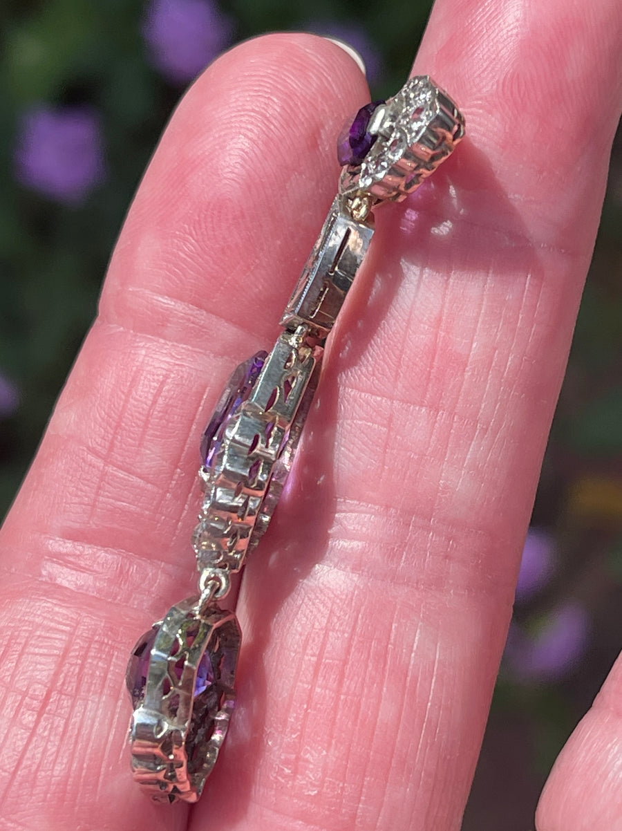 Antique Silver, Gold Amethyst and Synthetic White Sapphire Necklace