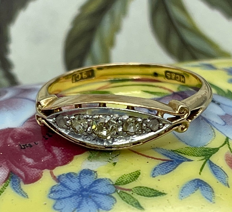 Antique 18ct Yellow Gold Diamond Boat Ring