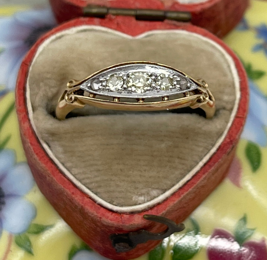 Antique 18ct Yellow Gold Diamond Boat Ring