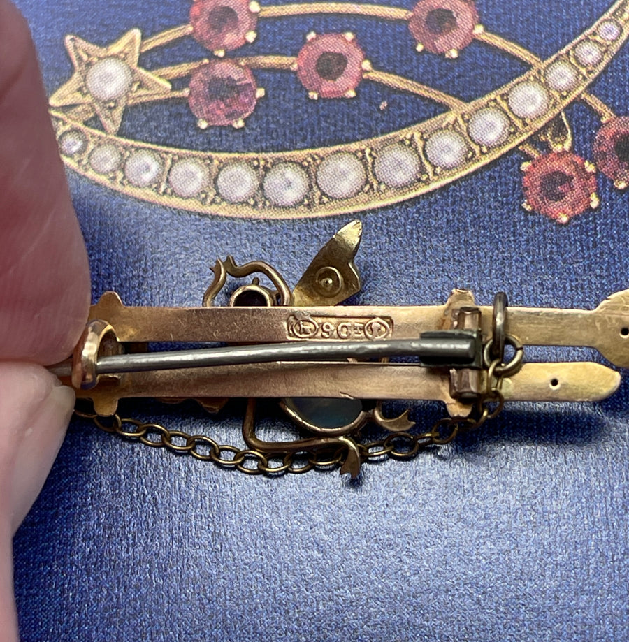 Antique Australian 9ct Rose Gold Bee Brooch Set with Opal Pearl and Garnet