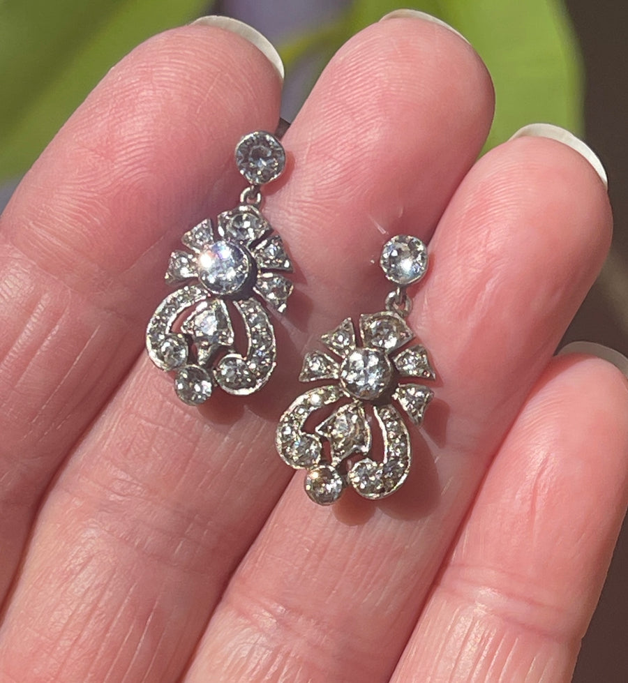 Antique Deco Sterling Silver and Paste Earrings