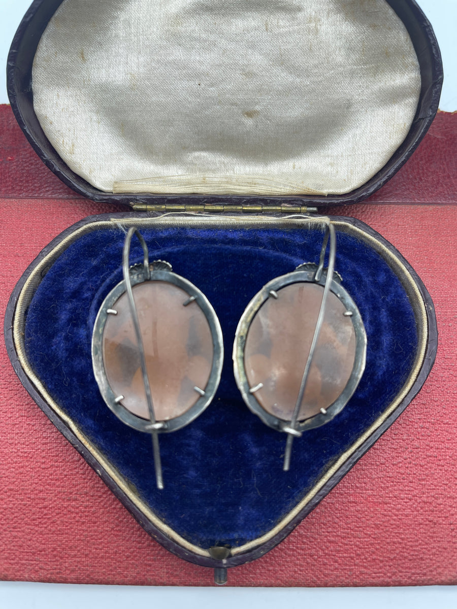 Antique Silver Cameo Putti Earrings
