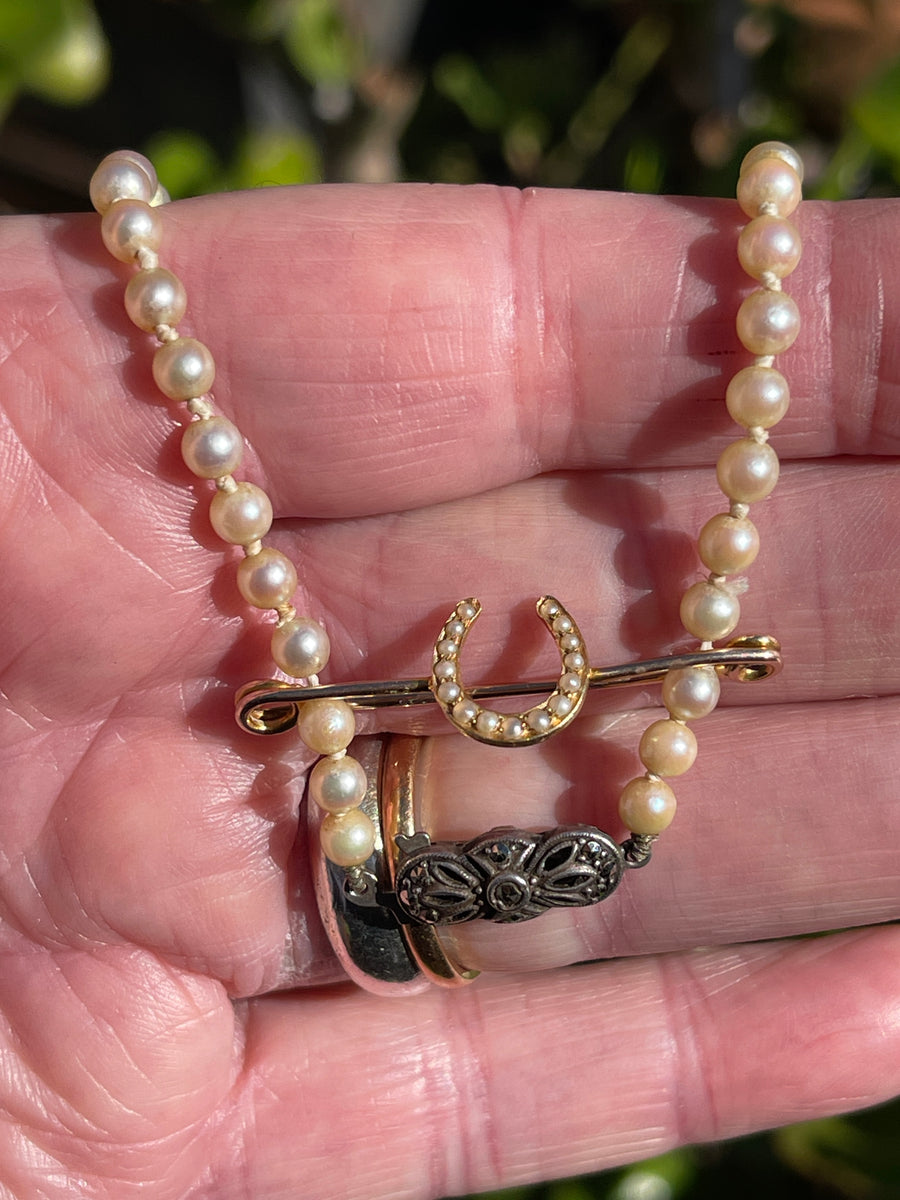Vintage Cultured Akoya Pearls with Marcasite and Silver Clasp