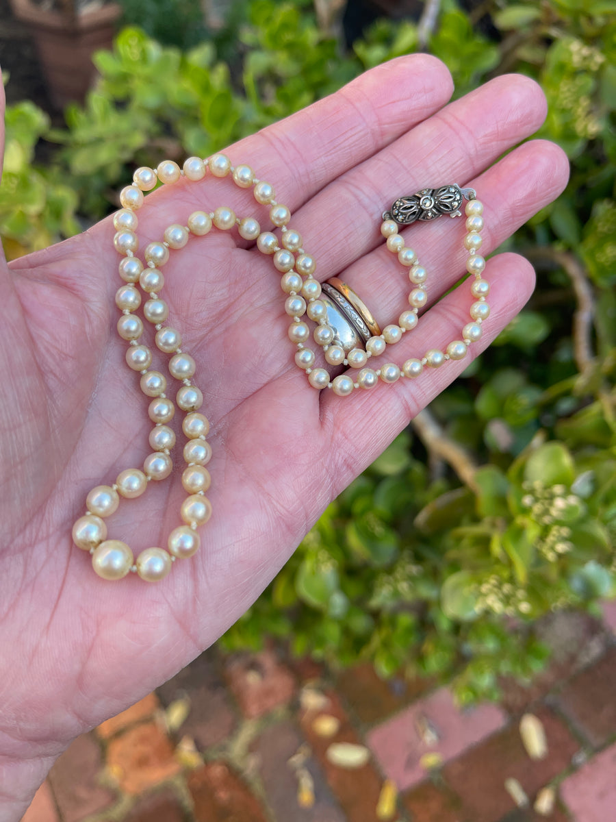 Vintage Cultured Akoya Pearls with Marcasite and Silver Clasp