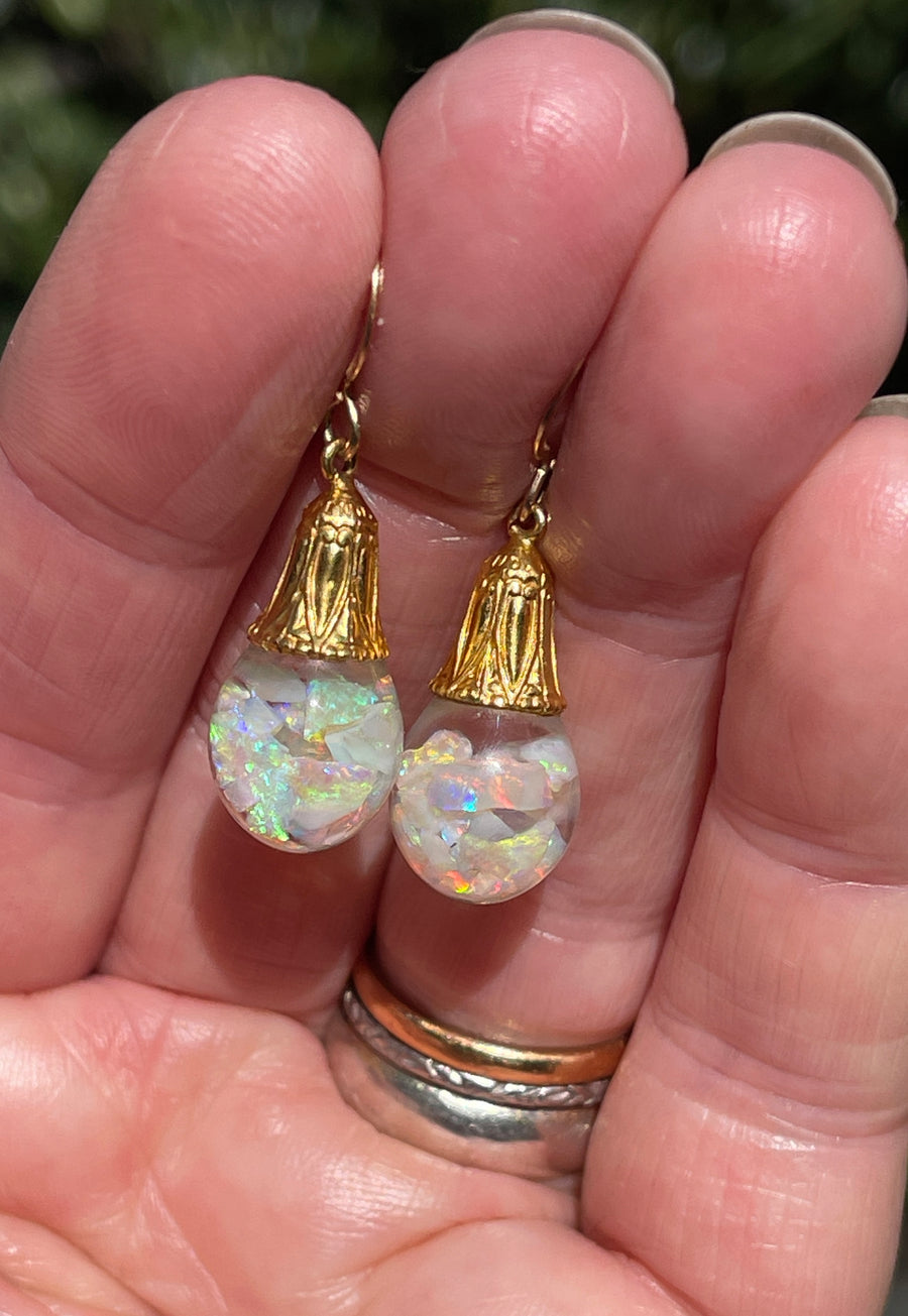 14kt Deco Horace Welch Floating Opal Earrings