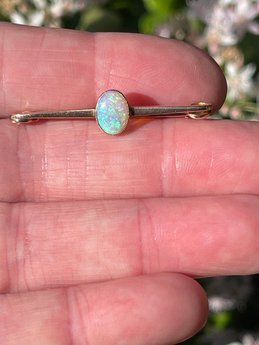 Antique 9ct Rose Gold Opal Bar Brooch/Tie Pin.