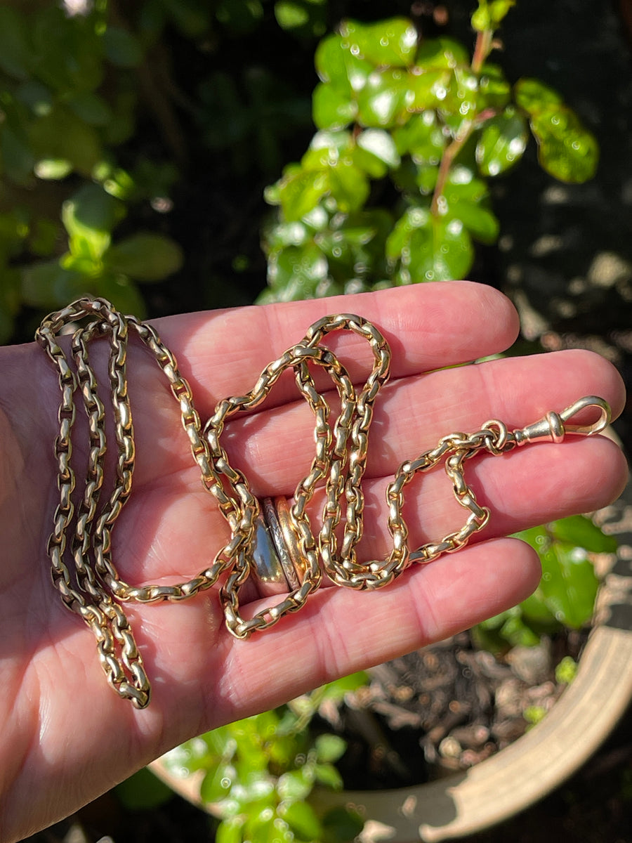 Antique 9ct Gold Half Guard Belcher Chain with 9ct Gold Swivel Clasp.