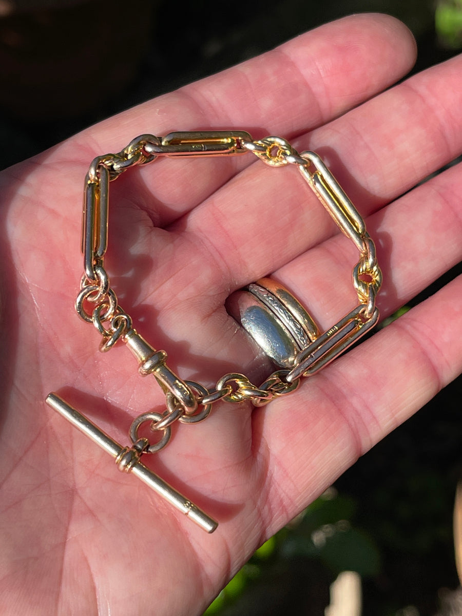 Antique 9ct Rose Gold Double Paperclip and Lovers Knot Bracelet