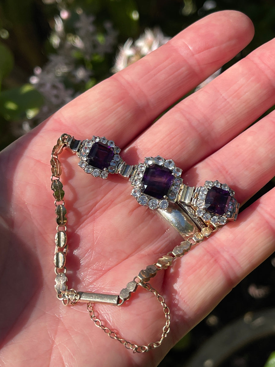 Edwardian Silver Amethyst and Synthetic White Sapphire Bracelet