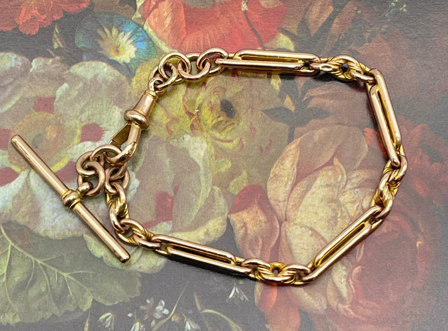 Antique 9ct Rose Gold Double Paperclip and Lovers Knot Bracelet