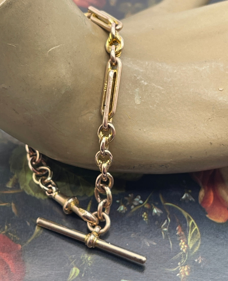 Antique 9ct Rose Gold Double Paperclip and Lovers Knot Bracelet