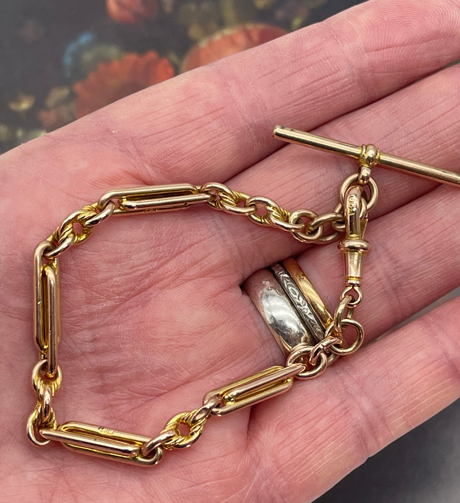 Antique 9ct Rose Gold Double Paperclip and Lovers Knot Bracelet