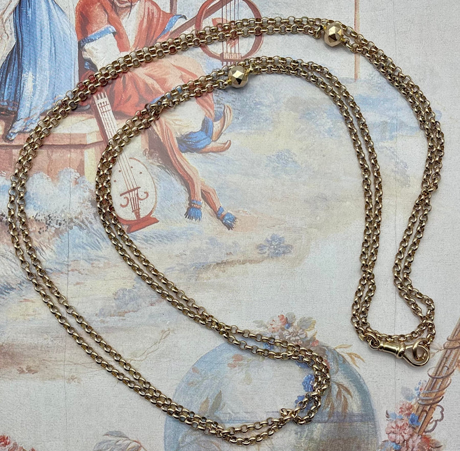 Antique Belcher Long Guard Chain with 2 Faceted Balls.