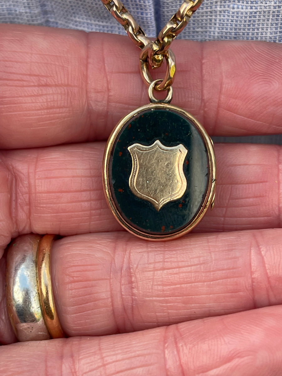 Antique Double Sided 9ct Rose Gold ,Chalcedony and Bloodstone Agate Locket