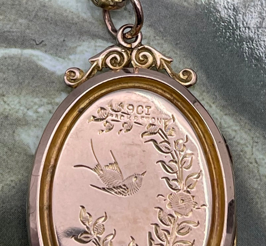 Antique Oval 9ct Rose Gold Engraved Locket.